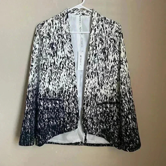 Mural Gray White Abstract Print Cape Blazer XS - Picture 3 of 13